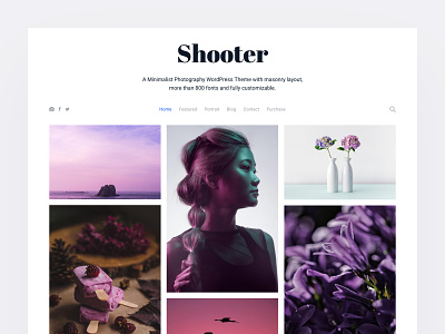 Shooter - A Minimalist Photography WordPress Theme clean clear light marketplace minimalism photo purple template themeforest uiux web