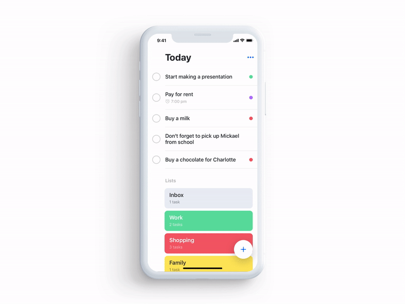 Lists — Tasker app app framer interactive ios micro interaction microinteractions mobile motion productivity prototype task todo