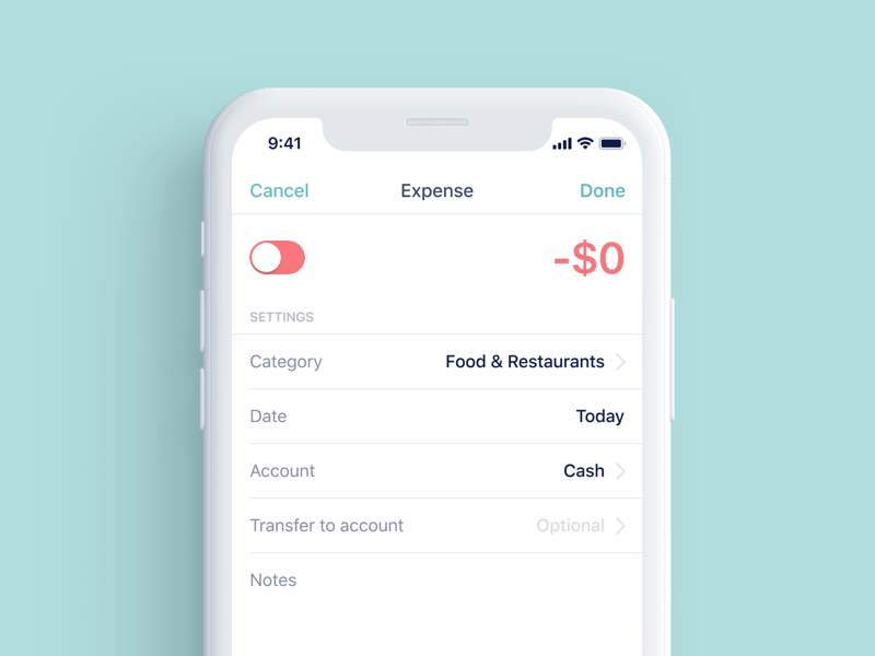 Expense / Income switcher — Personal Budget app