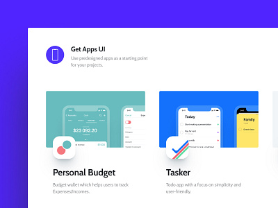 Get Apps UI launched 🎉 app blue budget copy download figma free freebie ios logo mobile personal predesigned purple task tasks todo ui