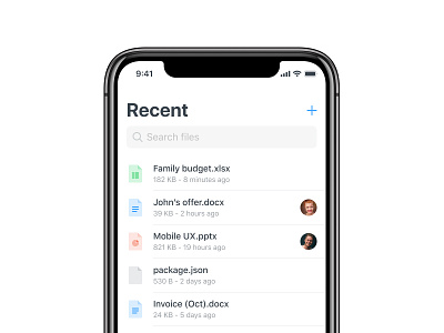 Recent — Shary app app clean documents figma files free freebie ios minimalist mobile recent white