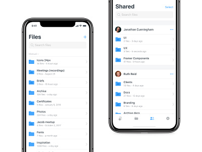 Files & Shared screens — Shary app app apple clean cloud free freebie guidelines ios mobile white