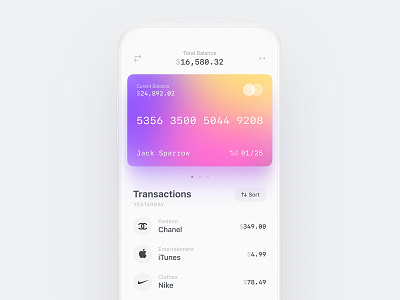 Account transactions — banking app app bank banking business cards cashback credit debit finance finances financial fintech investing investment ios mobile transactions white