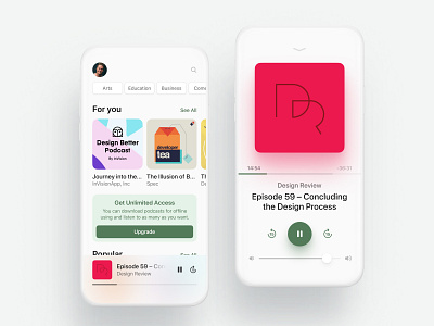 Podcasts app audio books business clean green ios minimalist mobile podcasts subscription white