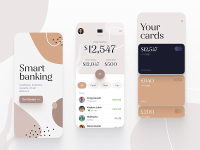 Smart banking app balance biege cards credit currency finance financial fintech ios mobile money