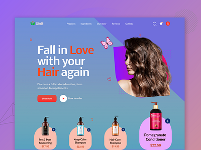 Hair Care Website Header design graphic design landing page ui web ui website