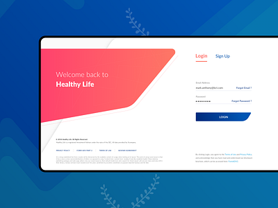 Healthy Life - Login application. creative blue blue theame branding design desktop health care illustrations login orange procreate ui