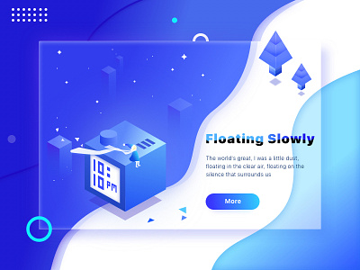 Floating Slowly blue card clean cube design floating graphic illustration plain web
