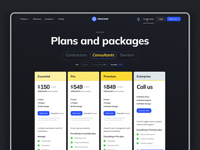 pricing page