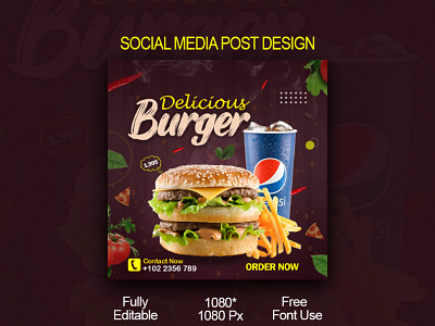 Burger Post Design banner design branding burger post design cover design design facebook post flyer graphic design illustrator image instagram post linkein post photoshob post post design social design social media post design