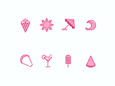 Monochromatic Summer Icons cocktail ice cream icon design icons kite monochromatic monochromatic icon outline summer sun watermelon wave