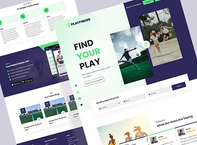 find sports landing page app beautiful book sports branding creative design facilities find sports landing page icon minimal play finder ui web