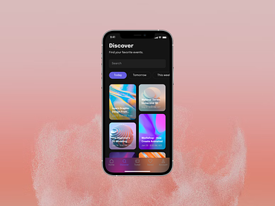 Discover Screen - Eventix app clean components dark design event figma glassmo glassmorphism kit mobile uidesign uxdesign