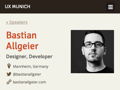 UX Munich speakers page (mobile)