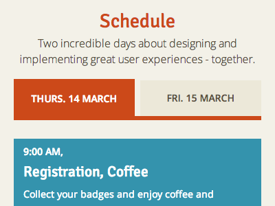 UX Munich schedule (on mobile) conference css html responsive schedule