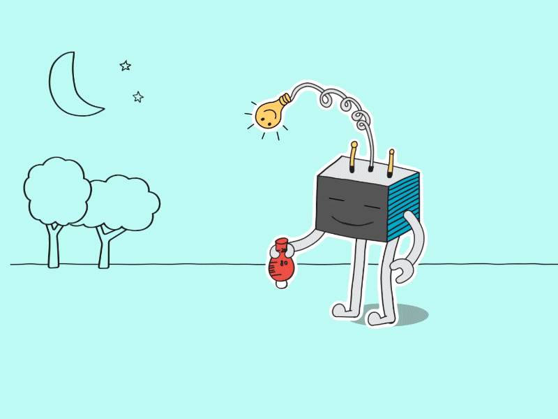 Logitech—Fireworks 2d animade animation character doodle collection fireworks happy place lightbulb logitech london studio robot