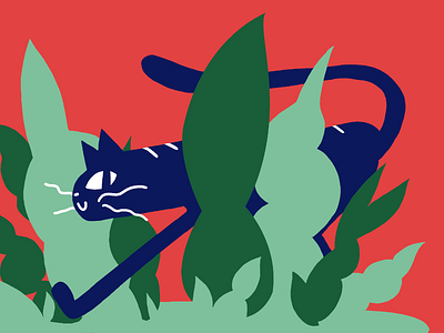 Sneak-cat animade animation studio colour design illustration lana simanenkova red and green sneak cat in the grass wildcat