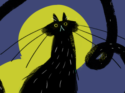 #IllustrationFriday animade black cat character drawing illustration friday lana simanenkova meow whiskers
