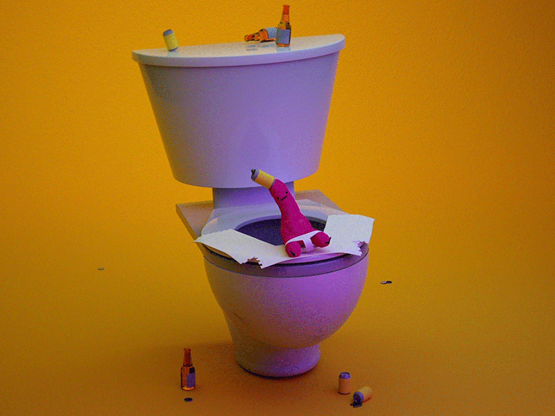 Tinny Toilet 3d animade animation beer character tinny toilet toilet