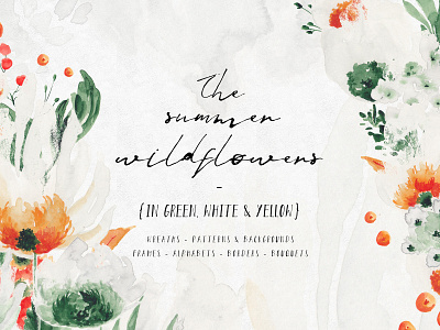 Summer Wildflowers Illustration Pack branding design diy template floral flower foliage graphic design greenery illustration illustration stock sprig stock summer vintage watercolor watercolor stock