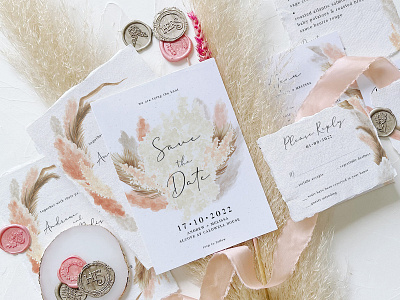 Pampas Grass Wedding Suite branding design diy cards diy template drawings floral free download graphic design illustration nature nude pampas grass psd download save the date wedding wedding invitation