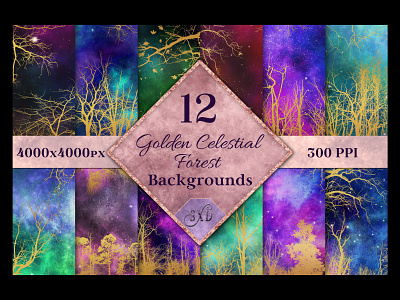 Golden Celestial Forest Backgrounds background images backgrounds celestial celestial backgrounds digital papers forest background forest images galaxy background