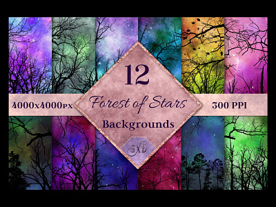 Forest of Stars Backgrounds background images backgrounds digital papers forest backgrounds night sky starry sky stars backgrounds tree backgrounds