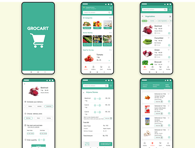 GROCART - A mobile app to shop grocery from local stores app design figma grocery app home delivery mobile app online shopping ui ui design uiux user experiencec user interface ux