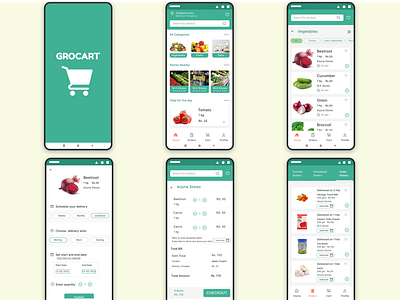 GROCART - A mobile app to shop grocery from local stores app design figma grocery app home delivery mobile app online shopping ui ui design uiux user experiencec user interface ux