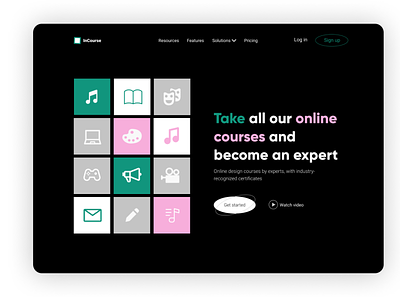 First screen of landing page "InCourse" design graphic design typography ui ux