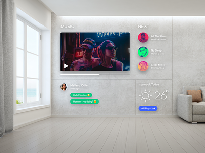 Mixed Reality - Home Kit app apple vision apple vision pro application ar augmented reality design home home app message music ui video virtual reality vision pro visionpro vr weather