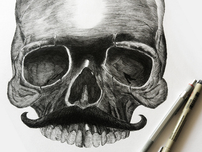 Skull art black drawing graphic illustration ink moustache skull