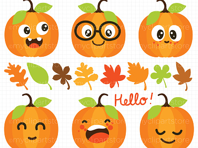 Clipart Fall Cute Pumpkins autumn clipart cute pumpkins fall clipart fall leaves kawaii clipart kawaii pumpkins leaf shapes pumpkin clipart vector clipart