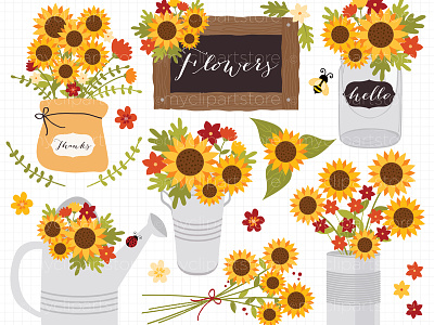 Clipart Cottage Sunflowers Fall Autumn Vector Clipart By Linda Murray On Dribbble