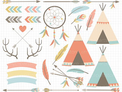 Clipart Tribal Elements / American Indian vector clipart american indian antlers dream catchers feathers hipster clipart native clipart native indian tribal arrows tribal clipart
