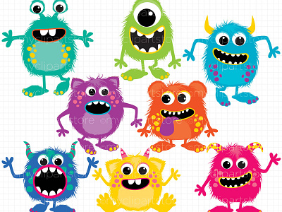 Clipart Fluffy Monsters bright monsters cute monster fluffy monsters friendly monsters halloween clipart monster clipart monster illustration monster invites monster party