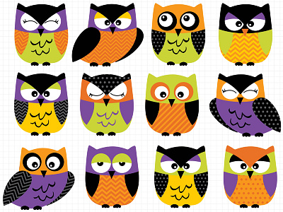 Clipart Halloween Owls Purple cute owls halloween owls instant download orange owls owl clipart owl illustration purple owls striped owls vector clipart