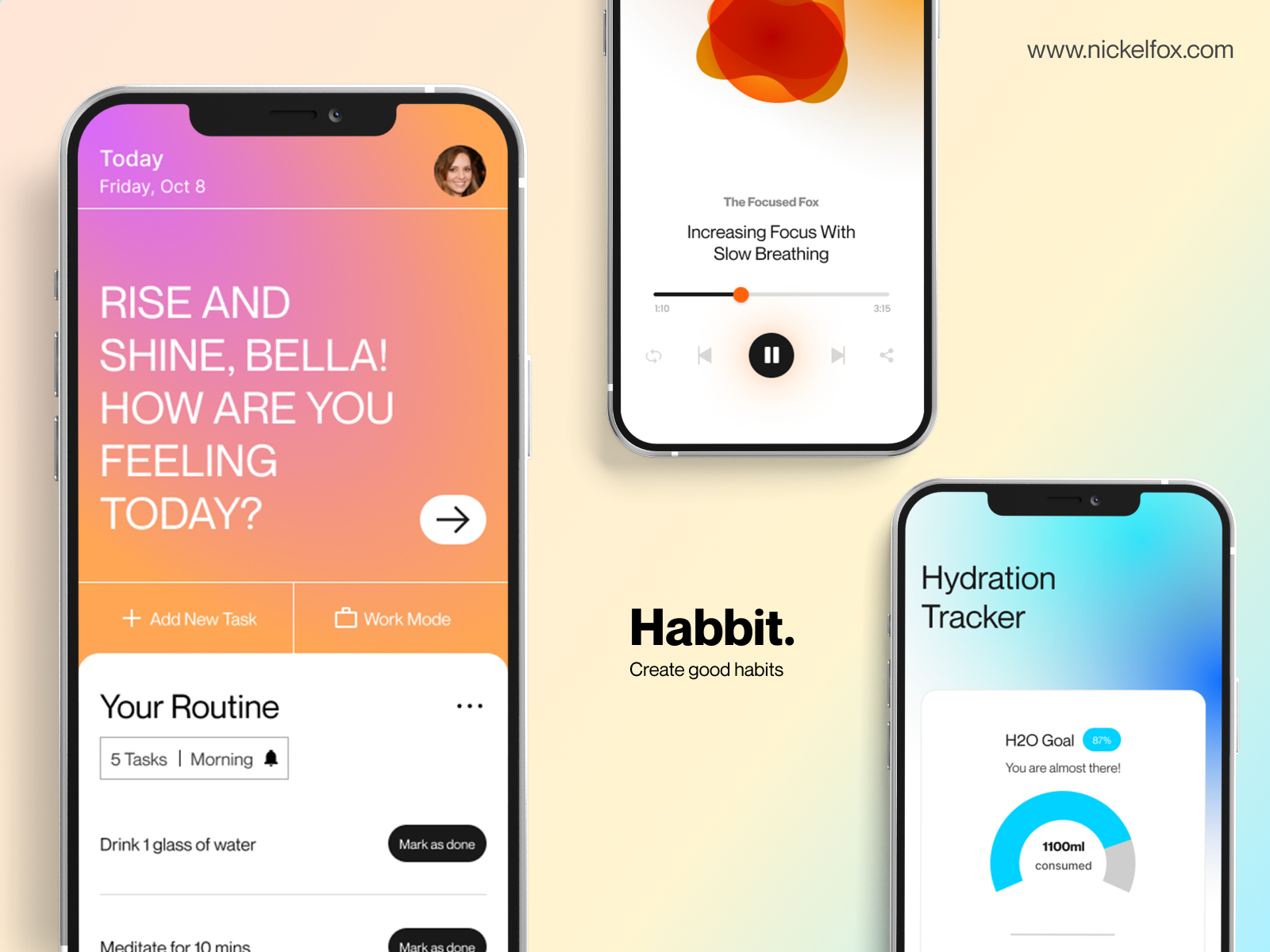 Habbit. A habit tracker app by Gunagyam for Nickelfox UI/UX Design