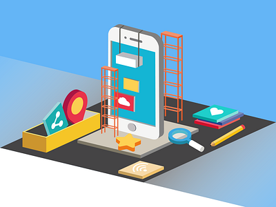 Isometric mobile application illustration