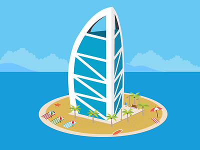 Isometric Burj Al Arab beach hotel illustration isometric see