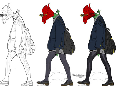 flower walk girl illustration sketch