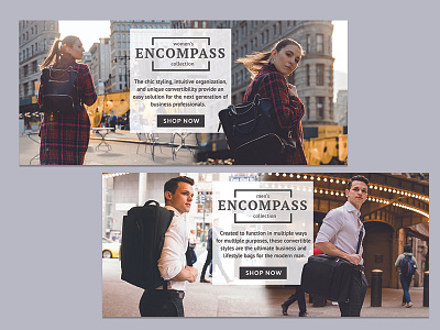 Encompass Men's and Women's Heros design desktop hero fashion hero lifestyle luggage mens and womens ui ui design