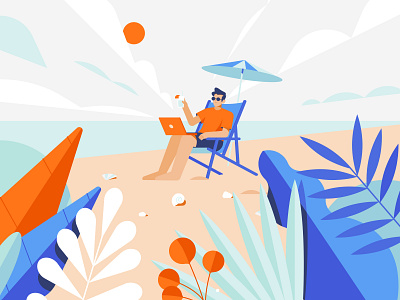 Beach Boy 2d beach boy chair chaise lounge character chill coctail flat holiday illustration man plants sea shells shore sky summer sunny vacation