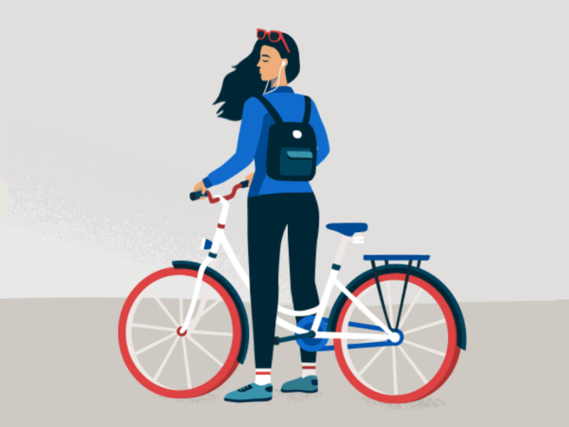 Girl with a bike animation bicycle bike character flat gif girl illustration loop motion travel vector