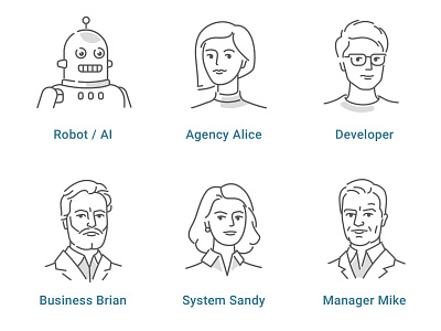Picturepark Personas agency business businesswoman face girl graphic design human icon icons icons pack icons set illustration line art man manager office office icons portrait robot