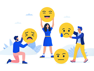Emotions 2d character digital emoji emojis emotion flat flat design girl group chat illustration man people plants smile