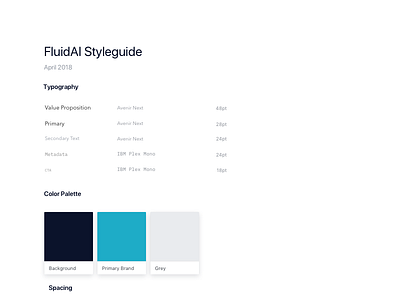 Beginning of the style guide for FluidAI.co. crypto dark styleguide type
