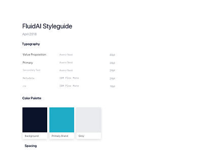 Beginning of the style guide for FluidAI.co.