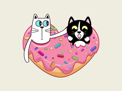 Happy Valentines's Day! cats donut flat illustration love sketch valentines