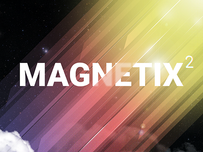 Magnetix title treatment clouds colourful gaming retro space title treatment typography